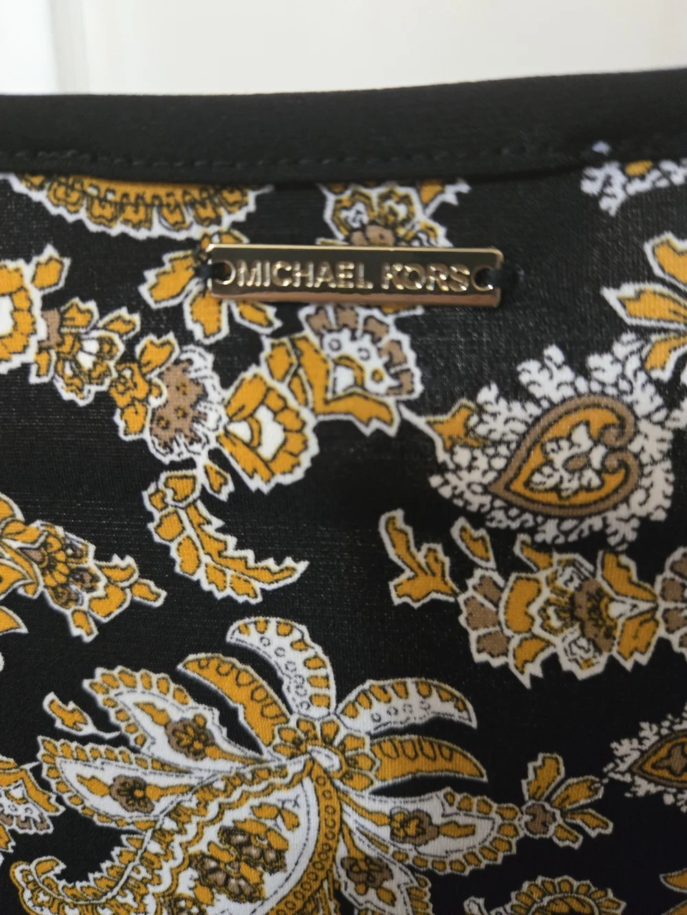 Michael Kors Black Paisley Midi Dress with Gold Accents Ruffles Fall Elegant
